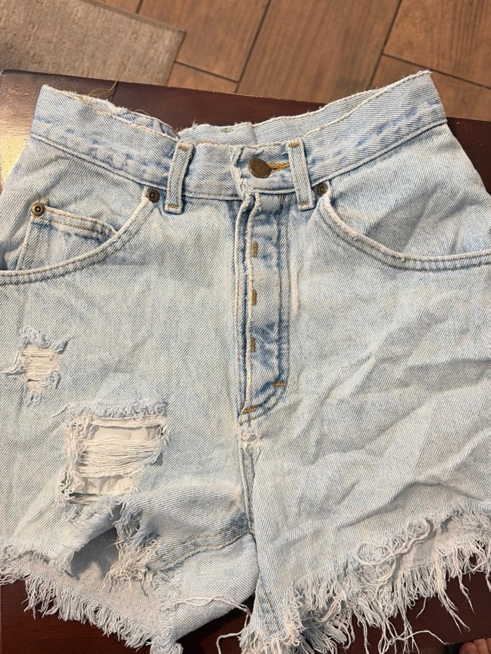 Lee Light Blue High-Rise Distressed Denim Shorts